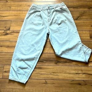 New Women’s Prologue Light Blue High Rise Pleated Tapered Denim Pants Size 14